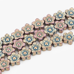 (966) Внутренний цвет Кристалл / Лиловато-лиловый на подкладке Гальванизировать немагнитных синтетический гематит бисер пряди, цветок, с покрытием цвета радуги, 10x10x4 мм, отверстие : 1 мм, около 45 шт / нитка, 16.5 дюйм