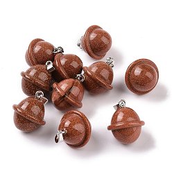 Goldstone Synthetic Goldstone Pendants, Planet Charms, with Platinum Plated Alloy Snap on Bails, 19.5~21.5x18~18.5mm, Hole: 5.5x3.3mm