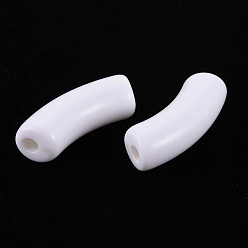 White Opaque Acrylic Beads, Curved Tube, White, 34.5x13x11mm, Hole: 3.5mm, about 155pcs/500g