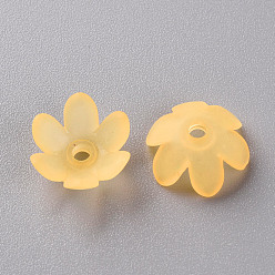 Moccasin Frosted Acrylic Bead Caps, 6-Petal, Flower, Moccasin, 14x6mm, Hole: 2mm, about 1660pcs/500g