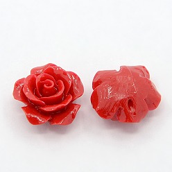 Rouge Corail synthétique 3 d fleur rose perles, teint, rouge, 14x8mm, Trou: 1~1.4mm