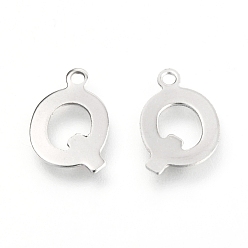 Letter Q 201 Stainless Steel Charms, Alphabet, Letter.Q, 12.6x8.3x0.7mm, Hole: 1.2mm