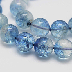Sky Blue Dyed Round Natural Crackle Quartz Beads Strands, Sky Blue, 8mm, Hole: 1mm, about 48pcs/strand, 15.5 inch