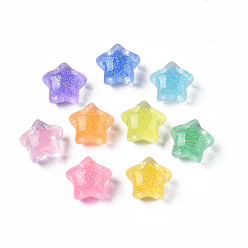 Mixed Color Translucent Acrylic Cabochons, with Glitter Powder, Star, Mixed Color, 15.5x16.5x11mm