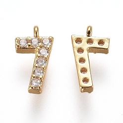 Number Brass Micro Pave Clear Cubic Zirconia Charms, Number, Golden, Num.7, 9.5~10x4~6.5x2mm, Hole: 0.8mm