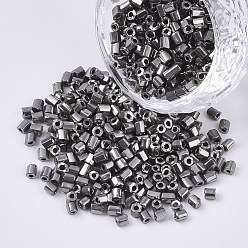 Dark Gray 8/0 Two Cut Glass Seed Beads, Hexagon, Metallic Colours, Dark Gray, 2.5~3x2.5mm, Hole: 0.9mm, about 15000pcs/bag