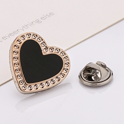 Black Plastic Brooch, Alloy Pin, with Enamel, for Garment Accessories, Heart, Black, 18mm