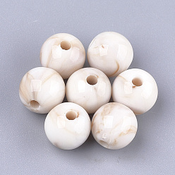 Blanc Floral Perles acryliques, style de pierres fines imitation, ronde, floral blanc, 8x7.5mm, trou: 1.6 mm, environ 1850 pcs / 500 g