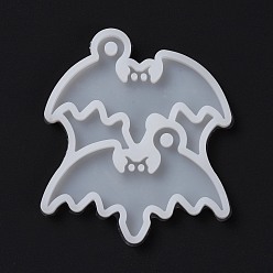 White DIY Bat Pendants Silicone Molds, Resin Casting Molds, For UV Resin, Epoxy Resin Jewelry Making, Halloween Theme, White, 50x56x4mm, Hole: 3mm, Inner Diameter: 29x44mm