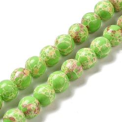 Jaune Vert Brins de perles teintes en jaspe impérial synthétique, ronde, jaune vert, 8mm, Trou: 1.2mm, Environ 47~48 pcs/chapelet, 14.96''~15.16'' (38~38.5 cm)