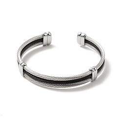 Gunmetal & Stainless Steel Color 304 Stainless Steel Triple Layer Twist Rope Open Cuff Bangle for Women, Gunmetal & Stainless Steel Color, Inner Diameter: 2 inch(5cm)