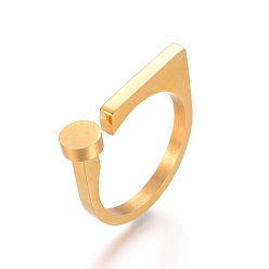 Golden 304 Stainless Steel Finger Rings, Flat Round, Golden, Size 7, 17mm