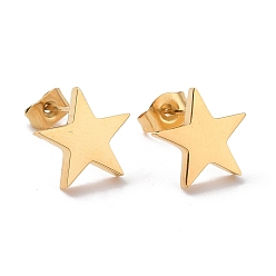 Golden Ion Plating(IP) 304 Stainless Steel Star Stud Earrings for Women, Golden, 11x12x2mm, Pin: 0.6mm