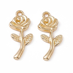 Golden Alloy Pendants, Rose and Leaf Charm, Golden, 23x9.5x2mm, Hole: 1.6mm