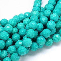 Medium Turquoise Natural Magnesite Faceted(64 Facets) Round Bead Strands, Dyed & Heated, Medium Turquoise, 2mm, Hole: 0.5mm, about 196pcs/strand, 15.55 inch