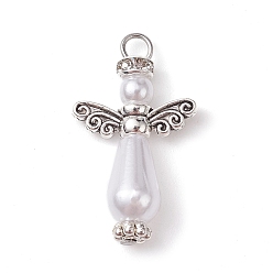 Plata Antigua Perla de imitación acrílica con colgantes de aleación., ángel, plata antigua, 24x14x6 mm, agujero: 2 mm