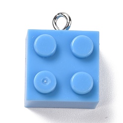 Cornflower Blue Resin Pendants, with Platinum Iron Loop, Toy Bricks, Cornflower Blue, 21x15.5x11mm, Hole: 2.6mm