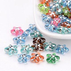 Mixed Color Colorful Acrylic Beads, Metal Enlaced, Star, Mixed Color, about 10mm in diameter, 4mm thick, hole: 1mm, about 2800pcs/500g