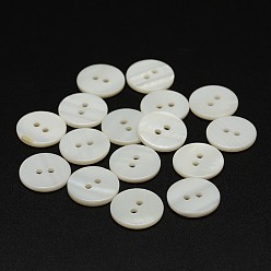 Seashell Color 2-Hole Shell Flat Round Buttons, Seashell Color, 14x2mm, Hole: 1.5mm