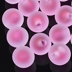 Hot Pink Transparent Acrylic Beads, Rubber Style, Bead in Bead, Half Drilled Beads, Round, Hot Pink, 15.5x15mm, Half Hole: 3.5mm