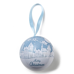 Castle Tinplate Round Ball Candy Storage Favor Boxes, Christmas Metal Hanging Ball Gift Case, Castle, 16x6.8cm