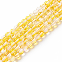 Yellow Synthetic Moonstone Beads Strands, Round, Yellow, 6mm, Hole: 0.8mm, about 63pcs/strand, 14.57''~15.55''(37~39.5cm)