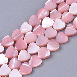 Pink Natural Trochid Shell/Trochus Shell Beads Strands, Dyed, Heart, Pink, 7x6.5x2.5mm, Hole: 0.8mm, about 61~62pcs/Strand, 15.94 inch(40.5cm)