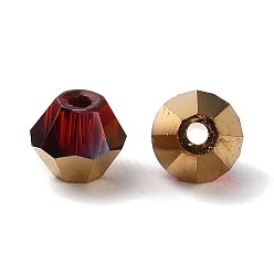 Темно-Красный Прозрачный Electroplate стеклянные бусины, половина золотым покрытием, граненые, двухконусные, темно-красный, 4.5x4 мм, отверстие : 1 мм, 500 шт / пакет