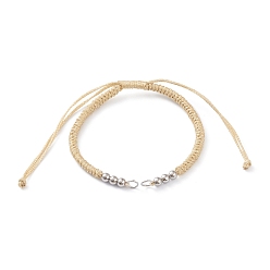 Wheat Adjustable Braided Polyester Cord Bracelet Making, with 304 Stainless Steel Jump Rings and Smooth Round Beads, Wheat, Single Chain Length: about 6-1/2 inch(16.5cm)