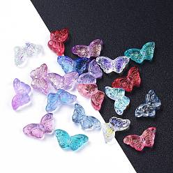 Couleur Mélangete Galvanoplastie perles de verre transparentes, mixedstyle, papillon, couleur mixte, 14.5x8x3.5mm, Trou: 0.8mm