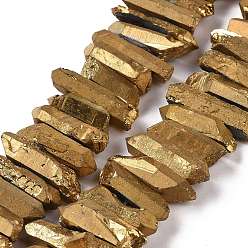 Vara de Oro Hilos de cuentas de puntos de cristal de cuarzo natural, teñido, pepitas, vara de oro, 15~30x4~8x4~7 mm, agujero: 1 mm, 8 pulgada