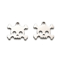 Stainless Steel Color Halloween 316 Surgical Stainless Steel Charms, Laser Cut, Skull Charm, Stainless Steel Color, 11x13x1mm, Hole: 1.6mm
