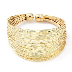 Real 18K Gold Plated Rack Plating Brass Multi Line Cuff Bangle for Women, Cadmium Free & Lead Free, Real 18K Gold Plated, Inner Diameter: 2-1/8x2-1/8 inch(5.3x5.5cm)