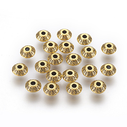 Antique Golden Tibetan Style Spacer Alloy Beads, Lead Free & Cadmium Free, Bicone, Antique Golden Color, about 7mm long, 7mm wide, 4.5mm thick, hole: 1mm