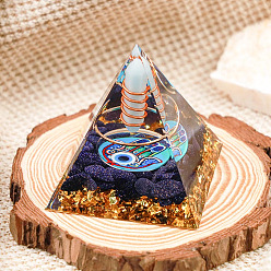 Misty Rose Resin Orgonite Pyramid Home Display Decorations, with Natural Gemstone Chips, Misty Rose, 50x50x50mm