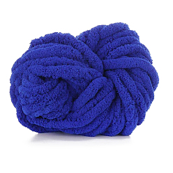 Medium Blue Polyester Wool Jumbo Chenille Yarn, Premium Soft Giant Bulky Chunky Arm Hand Finger Knitting Yarn, for Handmade Braided Knot Pillow Throw Blanket, Medium Blue, 20mm, about 27m/roll
