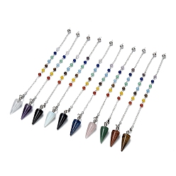 Mixed Stone Natural & Synthetic Gemstone Cone Dowsing Pendulums, with Mixed Stone and Platinum Brass Findings, 250~260mm