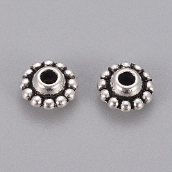Antique Silver Tibetan Style Alloy Spacer Beads, Lead Free & Nickel Free & Cadmium Free, Flower, Antique Silver, 9x5mm, Hole: 2mm