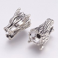 Antique Silver Tibetan Style Alloy Beads, Dragon Head, Antique Silver, 9x15x10mm, Hole: 2mm