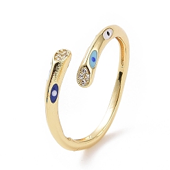 Золотой Открытое кольцо-манжета в форме капли из прозрачного кубического циркония с эмалью от сглаза, украшения из латуни для женщин, золотые, внутренний диаметр: 17 мм