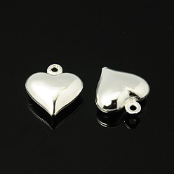Silver Valentine Gift Ideas Brass Pendants, Heart, Silver Color Plated, about 11.5mm wide, 13mm long, 4.5mm thick, hole: 1mm