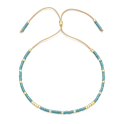 Turquoise Glass Seed Beaded Slider Bracelet, Adjustable Bracelet, Turquoise, No Size