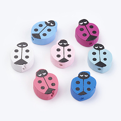 Mixed Color Natural Wood Printed Beads, Dyed, Ladybug, Mixed Color, 19.5x14~15x6mm, Hole: 2mm, about 780pcs/500g