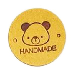 Or Étiquettes d'étiquettes en cuir microfibre, étiquette en relief à la main, avec des trous, pour les jeans de bricolage, , , accessoires de chapeau, plat rond avec l'ours, 25mm