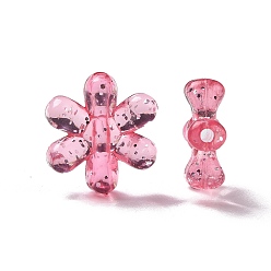 Pink Transparent with Glitter Acrylic Beads, Flower, Pink, 16.5x15x5mm, Hole: 1.5mm, about 1000pcs/500g