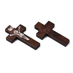 Saddle Brown Natural Wood Beads, Cross, Saddle Brown, 42mm long, 23mm wide, 5mm thick, hole: 2mm