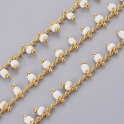 Blanc Chaînes perlées à la main, soudé, avec bobine, avec de véritables 18 k pièces en laiton plaqué or, blanc, 1.8~2.5mm, environ 32.8 pieds (10 m)/rouleau
