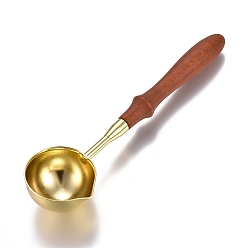 Oro Cuchara de fusión de palos de cera de latón, con mango de madera, dorado, 111x30x15.3 mm