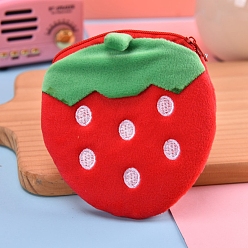 Fraise Poche portefeuille en peluche à motif de fruits, porte-monnaie avec fermeture éclair, mini sac à main, Motif de fraises, 12x11x1 cm