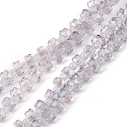 Cardo Transparentes cuentas de vidrio electroplate hebras, facetados, Rondana plana, lustre de la perla chapado, cardo, 5.5x3.5~4 mm, agujero: 1 mm, sobre 100 unidades / cadena, 21.65~22.05 pulgada (55~56 cm)